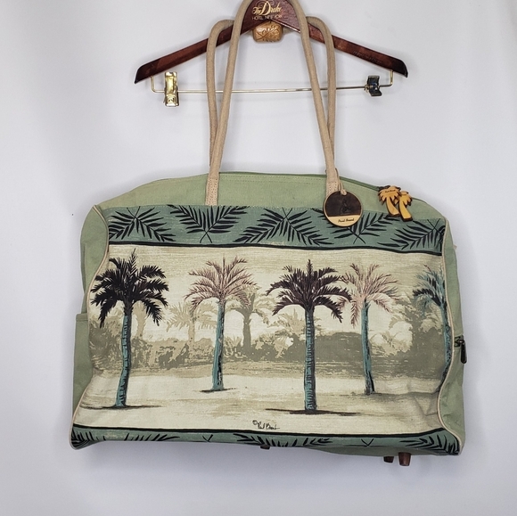 Paul Brent Tropical Weekend Bag Tote Canvas Seaside Palm Trees - Picture 3 of 14